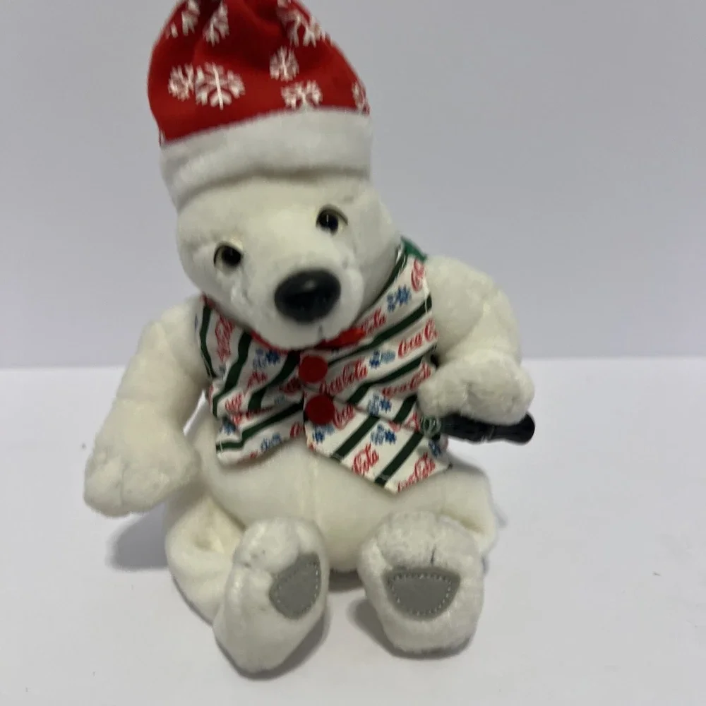 Coca Cola Bean Bag Plush Coke Polar Snow Bear 1999 Striped Vest Bowtie Christmas
